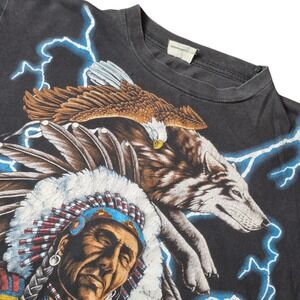 VTG American Thunder Women's Large DISTRESSED Lightning Graphic T-Shirt